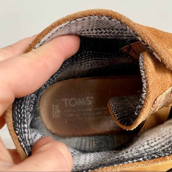 TOMS Desert Chestnut Suede Wedge Ankle Boots | Lace-Up Plaid Lined - Picture 14 of 14